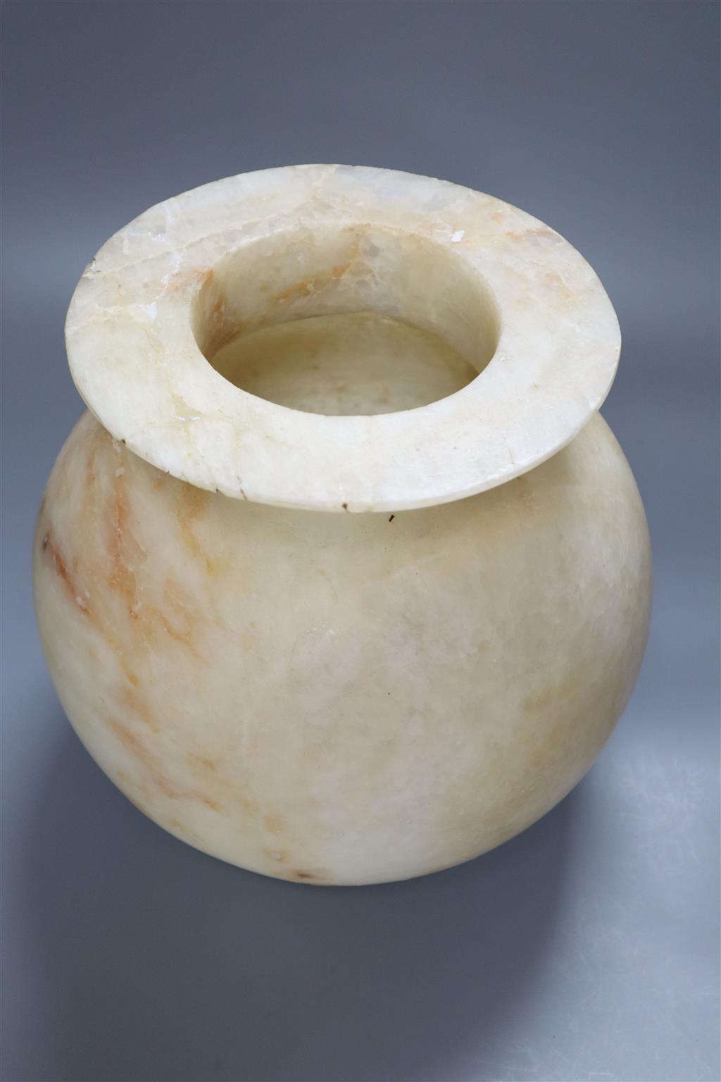 An alabaster globular vase, 26cm (a.f)